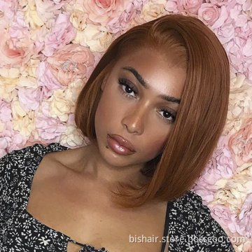 Wholesale Brazilian human hair bob wig with bangs short bob wig for black women pre plucked virgin hair Tlace wig with baby hair